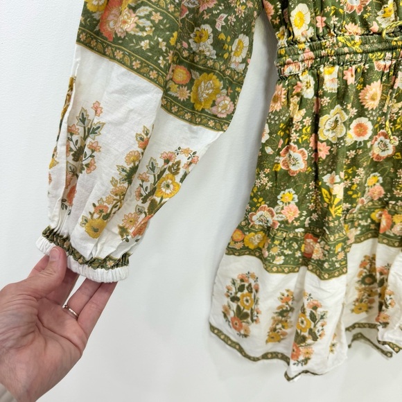 Elan Athena Floral Boho Festival Mini Dress Jade Monterey 100% Cotton Sz Large - Picture 3 of 8